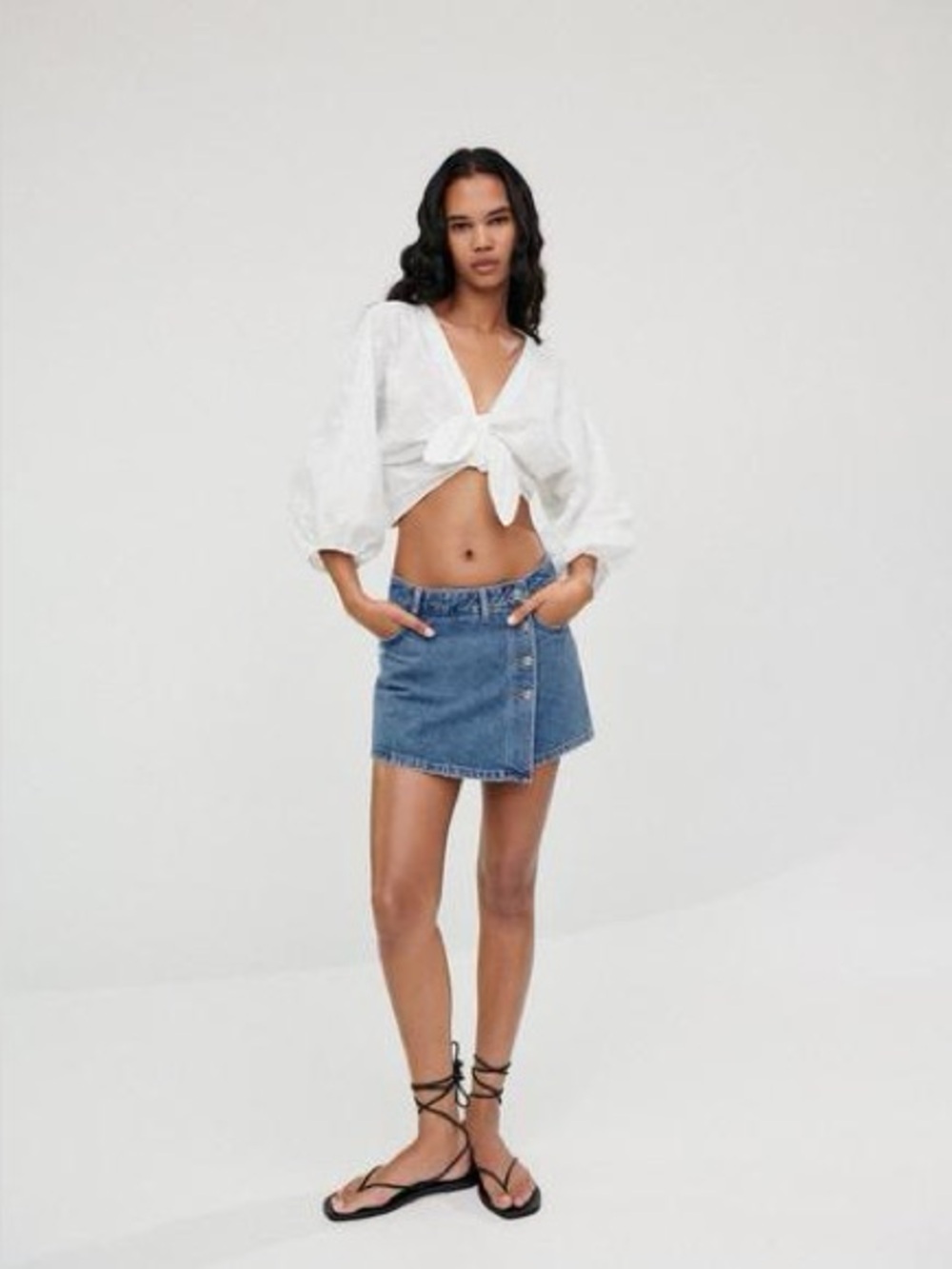 Zara Buttoned Denim Skort - Medium Wash